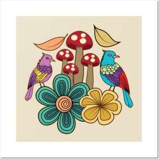 Fantasy Birds With Floral Design Posters and Art